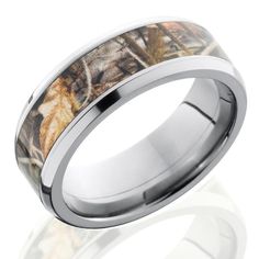 the camo wedding band is shown in white gold