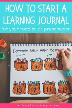 a child's hand writing on a notebook with the title how to start a learning journal for your toddler or preschooler