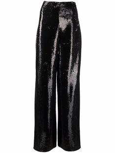 Black embellished wide-leg trousers from PHILIPP PLEIN featuring sequin embellishment, wide leg and high waist. | Philipp Plein Embellished Wide-Leg Trousers Winter Going Out Outfits, Winter Night Outfit, Black Wide Leg Trousers, Sequin Pants, Shirt Tucked In, Wool Turtleneck, Going Out Outfits, Philipp Plein, Black Sequins