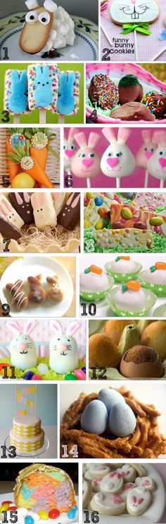 the collage shows many different types of cakes and pastries, including bunnies