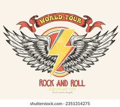 an emblem with wings, lightning and the words world tour rock and roll on it