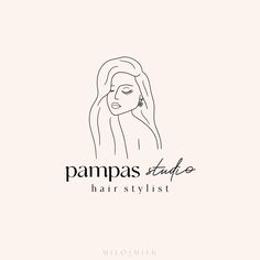 a woman's face with long hair and the words pampas studio on it