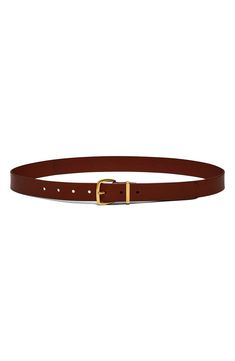 This classic leather belt is secured by shiny gold-toned hardware to upgrade your favorite 'fit. It's so good, it's Essential. Leather Imported Women’s Belts, 90s Belt, Womens Belt, Classic Belt, Brown Belt, Classic Leather, Fall 2024, Belts For Women, Leather Belt