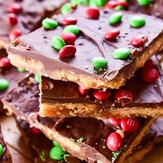 chocolate and candy bars stacked on top of each other