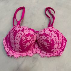 Never Worn, Beautiful Two-Toned Pink Lace Bra - Perfect For Any Skin Tone. Lightly Lined. Summer Lace Bra With Padded Cups, Pink Lace Bra With Lace Trim, Victoria's Secret Partially Lined Lace Bra, Victoria's Secret Lace Trim Bra, Pink Partially Lined Lace Bra, Victoria's Secret Spring Bra With Lace Trim, Spring Pink Bra With Lined Body, Partially Lined Pink Bra For Spring, Pink Lined Spring Bra