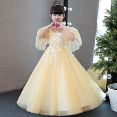 Autumn Winter New High Quality Children Girls Yellow Princess Lace Long Dress Kids Birthday Wedding Party Flare Sleeves Dress #WinterWedding Yellow Princess Dress Kids, Childrens Party Dresses, Kids Pageant Dresses, Lace Long Dress, Mom Daughter Outfits, Flower Girl Dresses Blue, Princess Flower Girl Dresses