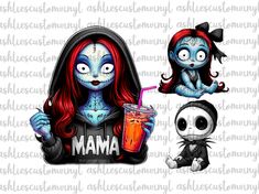 the corpse girl with red hair is holding a drink in her hand and wearing a black outfit