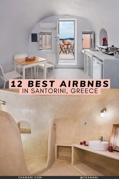 two photos with the words 12 best airbns in san antonio, greece