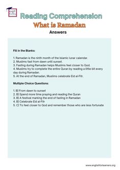 the reading companion question sheet for what is ramadann and how does he use it?