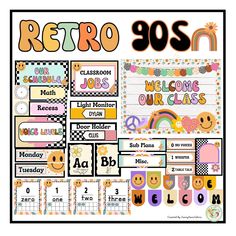 a poster with the words retro on it and some other things in front of it