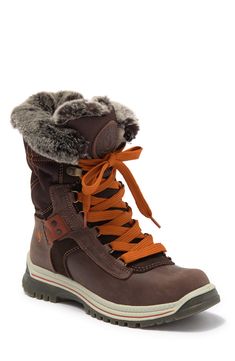 A leather pair of lace-front mid boots features a wool blend lining for staying warm, along with ProDri Technology and a water resistant design. 8.5" shaft height; 11" opening circumference Side zip closure Faux fur lining Round toe with bumper Leather upper/textile faux fur lining/synthetic sole Imported Brown Weatherproof Lace-up Boots, Winter Insulated Brown Lace-up Boots, Brown Combat Boots For Outdoor Work In Winter, Brown Insulated Winter Lace-up Boots, Rugged Mid-calf Boots For Winter, Winter Brown Lace-up Boots For Outdoor Activities, Rugged Winter Hiking Boots With Laces, Leather Mid-calf Boots For Winter Outdoor, Brown Combat Boots For Winter Outdoor Activities