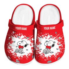 Soft And Comfortable Snoopy Red Clogs Shoes Red Clogs, Snoopy Cartoon, Snoopy T Shirt, Hawaiian Shirt Women, Crocs Crocband, Crocs Clogs, Unique Prints, Shoes Comfortable, Footwear Collection