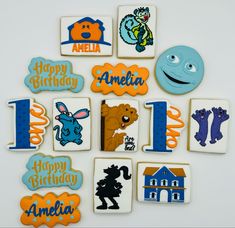 Decorated sugar cookies with royal icing. Noah James, House Cookies, First Birthday Cookies