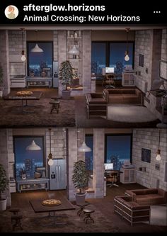 four different views of a living room in an apartment