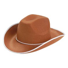 Saddle up partner! This brown cowboy hat is a great way to finish off your western look. Featuring either black or white trim. No color choice availble. Brown felt may vary in shade slightly from shipment to shipment. Cowboy Hat Brown, Brown Cowboy Hat, White Plastic Plates, Felt Cowboy Hats, Straw Cowboy Hat, Plastic Forks, Plastic Table Covers, Western Look, Printed Balloons