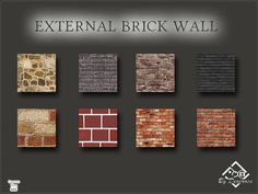 the brick wall is shown in different colors and sizes, including red, brown, yellow,