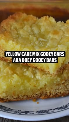 two yellow cake mix gooey bars on a plate