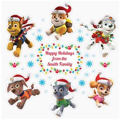 happy holidays from the smith family with paw patrol and christmas puppies sticker sheet