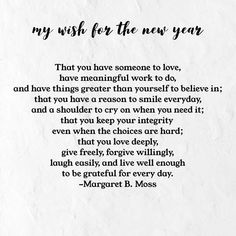 a poem written in black ink on white paper with the words, my wish for the new year