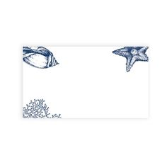 an ocean themed place card with two starfishs and seaweed on white paper