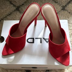 Aldo | Red Suede Heel. Never Worn. Size 6 Elegant Red Synthetic Heels, High Platform Shoes, Pink Suede Heels, Red Suede Heels, Aldo Heels, Leopard Shoes, Gladiator Heels, Rhinestone Heels, Tan Heels