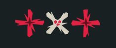 three red and white crosses on a black background with the word x written below them