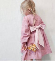 Long Sleeve Dress With Bow For Baptism, Pink Linen Ruffled Dress, Dusty Rose Flower Girl Dress, Kids Wedding Dress, Pink Baby Dress, Pink Linen Dress, Linen Wedding Dress, First Birthday Dress, Wedding Dresses For Kids