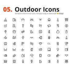 the 25 outdoor icons are shown in black and white, with different font styles to choose from