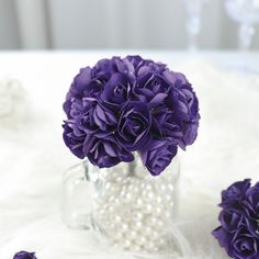 144 Purple Paper Mini Craft Flower Roses, DIY Flower Bushes With Wire Stems Mini Paper Roses, Event Tablescapes, Flower Bushes, Purple Crafts, Centerpiece Diy, Diy Floral Decor, Vase Centerpiece, Purple Paper, Craft Flowers