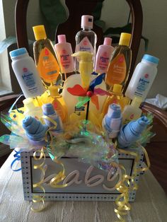 a basket filled with lots of baby products