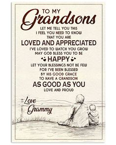 a card with the words to my grandsons on it and an image of two children sitting