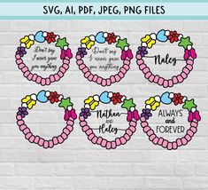 four wreaths with the words svg, aip, jpf, png files