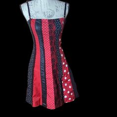 Vintage Les Nanas French Boutique Corset Dress. Side Zipper With Lace Back And Adjustable Shoulder Straps.. Size 42 On Tag- Fits Like An Extra Small . Dress Hits At Knee With The Tulle On Bottom Going A Few Inches Past The Knee. Unique And Beautiful . D1 Red Patchwork Mini Dress, Polka Dot Patchwork Dress For Party, Polka Dot Patchwork Party Dress, Party Polka Dot Patchwork Dress, Retro Red Patchwork Dresses, French Boutique, Small Dress, Lace Back, Corset Dress