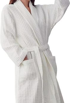 KIMONO WAFFLE ROBE: Only the best hotels, resorts and spas use the BOCA TERRY white waffle robe. This lightweight bath robes adult male uses a premium knit cotton and poly blend for a soft and comfortable knit waffle bathrobe for men that both absorbs water and dries quickly. 5-STAR HOTELS & SPAS: The Boca Terry hotel collection waffle weave robe hangs in the finest hotels and spas because of its soft, durable, light weight kimono design. Our mens waffle robe features expert stitching, double be Waffle Knit Robes, White Waffle Robe, White Long Sleeve Bath Robe, Bathrobes For Women Luxury Spa, White Long Sleeve Bathrobe, Bath Robe White, Flannel Robe, Kimono Design, Hotel Collection