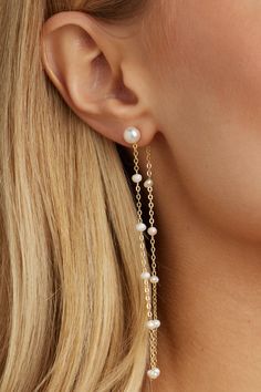 These simple pearl drops have become a bridal favorite. They are versatile, easy to style and perfect for any occasion, whether it's your wedding day or a girls night out! Plus, the pearl stud can be worn alone for a more understated look. Bridal Sleepwear, Bridal Hair Veil, Barbie Bride, Simple Pearl, Classic Brides, Beach Bridal, Embroidery Gifts, Wedding Bows, Morning Wedding