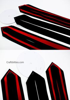 two pictures of black and red stripes on the side of a car