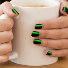 Lush Lime Neon Flash Black Minx Nail Art Neon Lime Nails Acrylic, Black And Neon Nails Short, Black Nails With Bright Colors, Black Neon Green Nails, Neon Green Black Nails, Neon Green Short Nails, Black And Lime Green Nails, Black And Neon Nail Designs, Lime Green And Black Nails