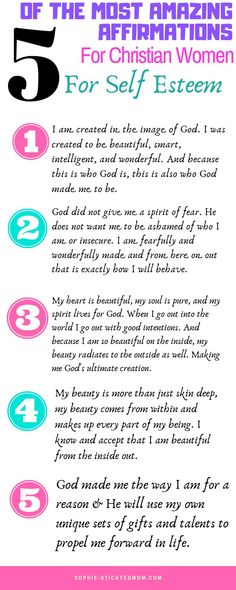 the five most amazing affirmations for christian women info sheet with text overlay