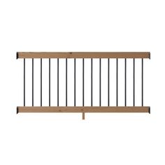 a wooden and metal railing on a white background