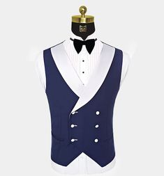 Navy-Blue-and-White-Tuxedo-Vest-WAistcoat--from-Gentlemansguru.com Classic Royal Blue Tuxedo With Notch Lapel, Classic Royal Blue Three-piece Suit For Semi-formal Occasions, Classic Royal Blue Tailored Tuxedo, Classic Royal Blue Three-piece Suit For Semi-formal Events, Classic Fitted White Vest, Fitted White Classic Vest, White Fitted Vest For Formal Occasions, Navy Fitted Tuxedo For Wedding, Fitted White Suit