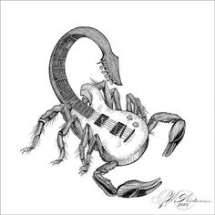 a drawing of a scorpion with an electric guitar