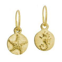 With this 18k gold mismatched earring pair, you'll carry a little piece of our Southern California beaches with you wherever you go. Starfish teach us how to maneuver in any situation. Agile, gentle and extremely strong. Many ancient cultures believed Starfish were stars that fell from the sky into the ocean. A celestial symbol representing deep and divine love. A relatively calm, and mild-mannered creature, Seahorses are seemingly content to roam the seas. Happy with the journey and never in a Everyday Yellow Gold Earrings With Star Charm, Yellow Gold Starfish Earrings For Gift, Yellow Gold Ocean-inspired Earrings For Gift, Ocean-inspired Yellow Gold Earrings As Gift, Yellow Gold Starfish Earrings With Starfish Charm, Gold Sterling Silver Jewelry With Starfish Charm, Starfish Charm Drop Earrings As Gift, Starfish Charm Drop Earrings For Gift, Everyday Brass Earrings With Charms