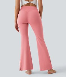 Discover Women’s Crossover Pocket Split Hem Full Length Flare Leggings-Smile at Halara, Crowd-Approved Affordable Choices Made For What Moves You. Stylish Leggings, Flared Leggings, Comfortable Leggings, Leggings With Pockets, Bleach Wash, Leggings Casual, Candy Pink, Flare Leggings, Pocket Leggings