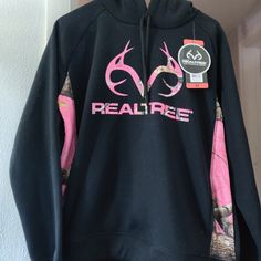 Real Tree Women's Fleece Hoodie Jacket Black/Pink I Have Different My Size S/3 ,M/2 &L/1 Pink Long Sleeve Hoodie For Outdoor Activities, Pink Hoodie With Drawstring For Outdoor Activities, Pink Long Sleeve Hoodie For Outdoor, Pink Long Sleeve Sweatshirt For Outdoor, Pink Hooded Outerwear With Letter Print, Pink Hoodie For Outdoor Fall Activities, Outdoor Pink Hoodie With Double-lined Hood, Hooded Sweatshirt For Outdoor, Pink Fleece Hoodie For Fall