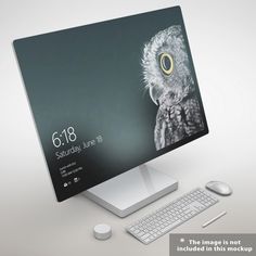 a computer screen with an owl on it's face and keyboard next to it