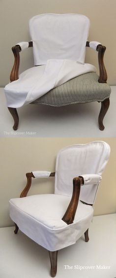 an old chair is covered with a white sheet and has been turned into a bed