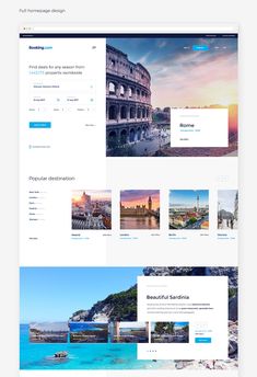 the landing page for travel website