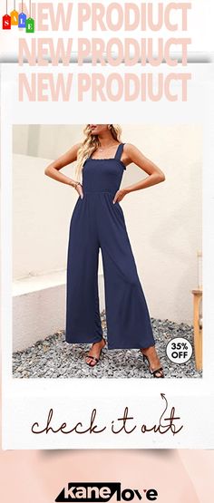 Smocked Wide Leg Jumpsuit Rompers with Pockets Casual Sleeveless Jumpsuits And Rompers With Smocked Bodice, Blue Sleeveless Jumpsuit With Smocked Back, Sleeveless Blue Jumpsuit With Smocked Back, Solid Jumpsuits And Rompers With Smocked Bodice For Beach, Solid Smocked Bodice Jumpsuits And Rompers For Spring, Summer Solid Ruched Jumpsuits And Rompers, Solid Ruched Jumpsuits And Rompers For Summer, Stretch Jumpsuits And Rompers With Smocked Back, Smocked Bodice Jumpsuits And Rompers For Spring