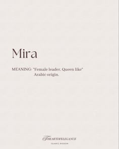 the cover of mira meaning female leaders, queen like arab origin