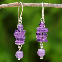 Amethyst and Sterling Silver Dangle Earrings from Thailand - Purple Monoliths | NOVICA #supporartisans #ethicallymade #handmade #summer #summercollection #beachday #summerbeach #beach Mirror Earrings, Jewelry Making Earrings, Earring Collection, Make Jewelry, Earring Ideas, Earrings Purple, Beaded Earrings Patterns, Homemade Jewelry, Silver Dangle Earrings